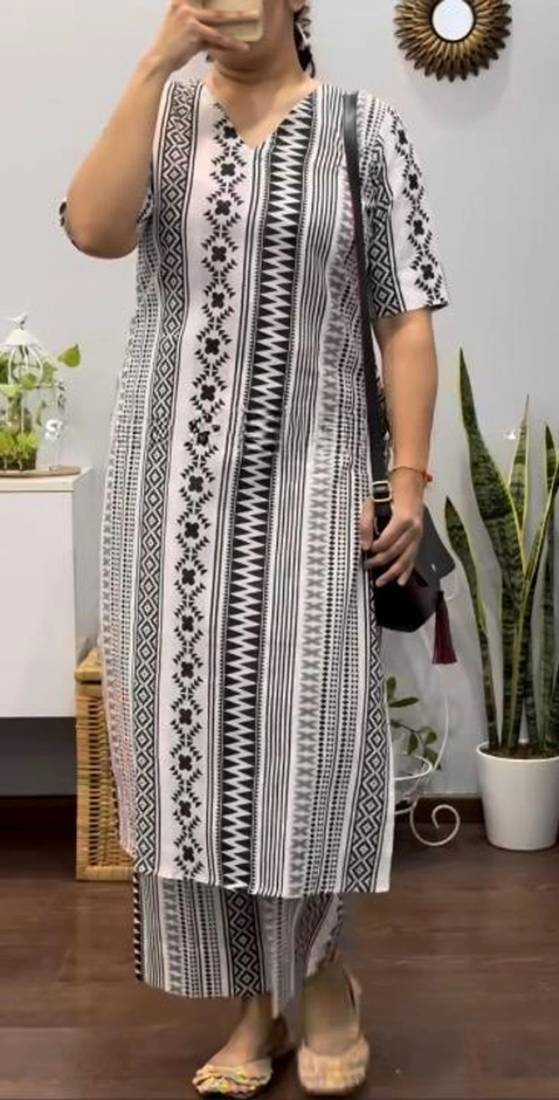 Straight rayon printed kurta with pant for women and girls
