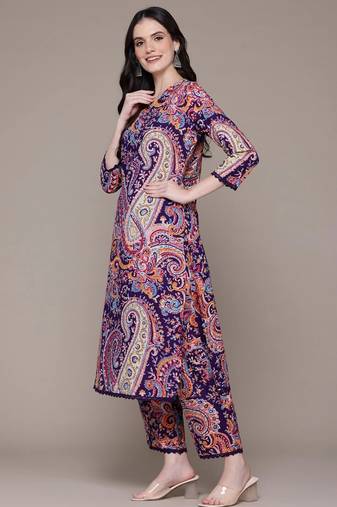 Straight rayon printed kurta with pant for women and girls