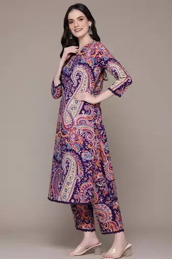 Straight rayon printed kurta with pant for women and girls
