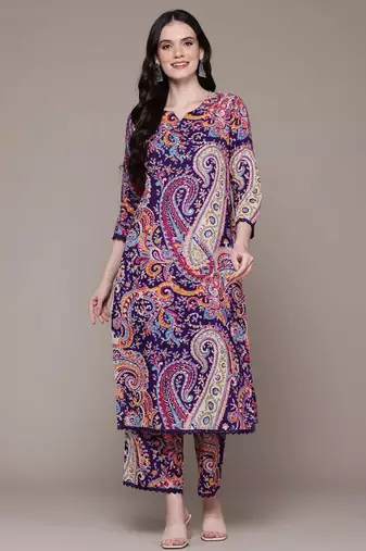 Straight rayon printed kurta with pant for women and girls
