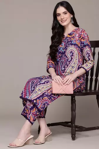 Straight rayon printed kurta with pant for women and girls