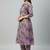 Women purple cotton printed a line kurta pant set