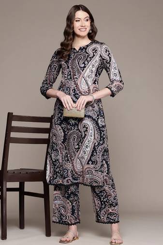 Straight rayon printed kurta with pant for women and girls
