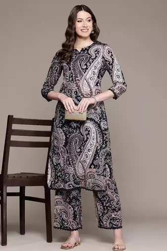 Straight rayon printed kurta with pant for women and girls