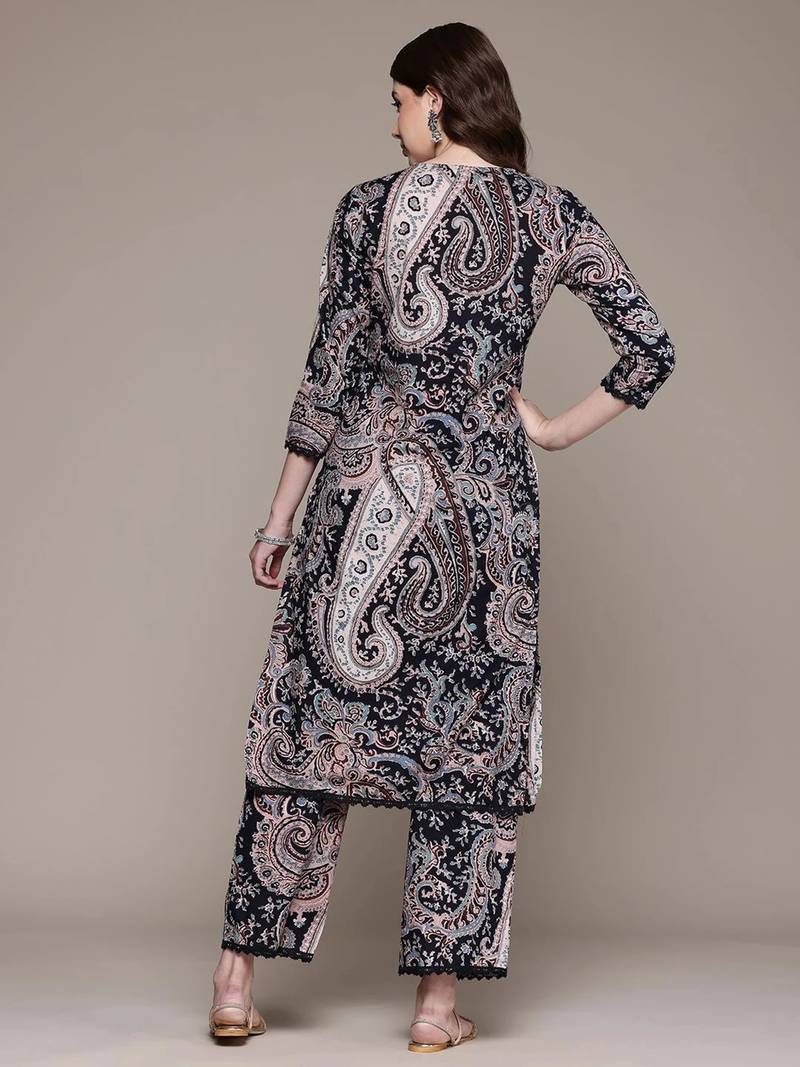 Straight rayon printed kurta with pant for women and girls