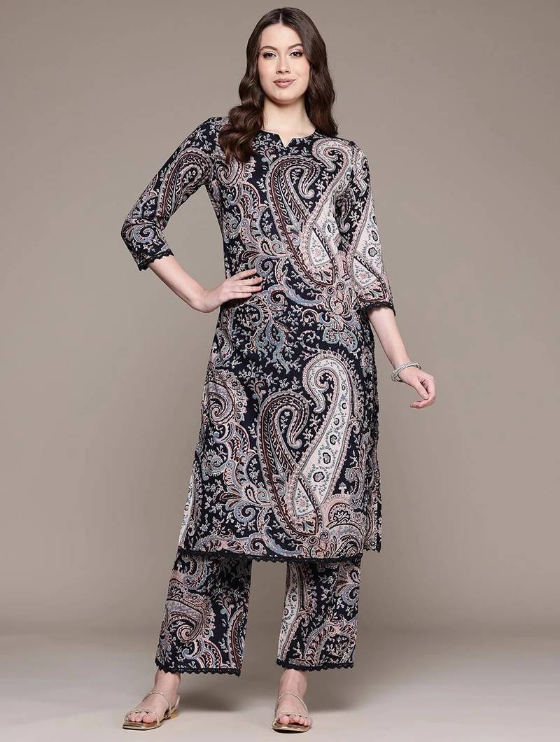 Straight rayon printed kurta with pant for women and girls