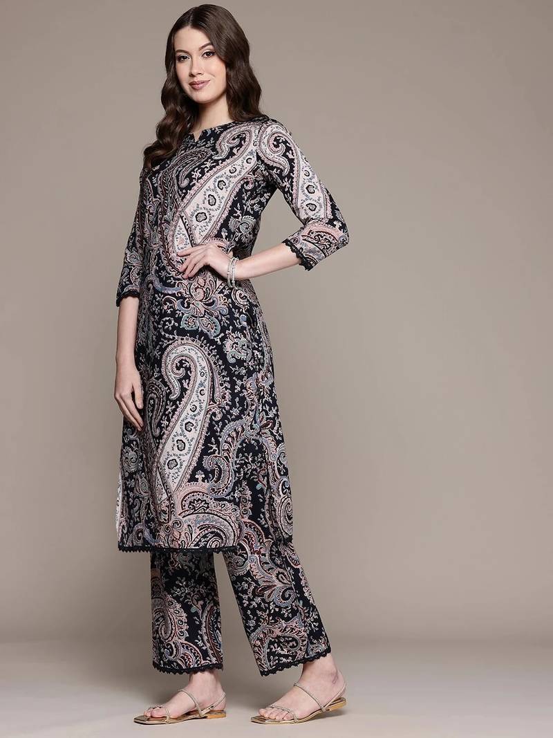Straight rayon printed kurta with pant for women and girls