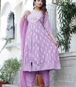 Anarkali rayon printed embroidered kurta pant and dupatta set for women and girls