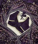 Purple fendy satin with beads embroidered work with stone border work saree with unstitched blouse