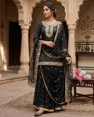 Heavy Malay Silk Sequence Work Black Lehenga Suit 1