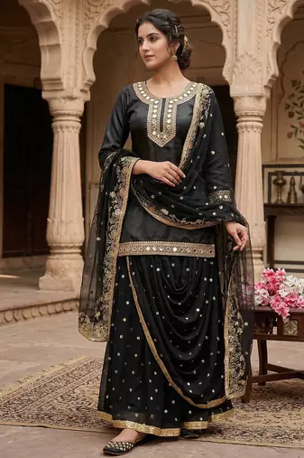 Heavy Malay Silk Sequence Work Black Lehenga Suit