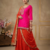 Heavy Malay Silk Sequence Work Pink With Orange Lehenga Suit