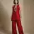 Red embroidered raw silk co ord set