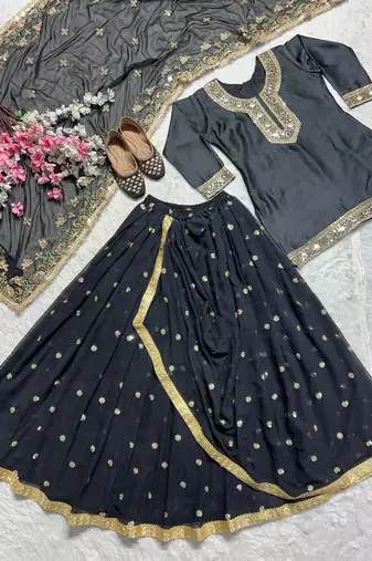 Heavy Malay Silk Sequence Work Black Lehenga Suit