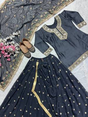 Heavy Malay Silk Sequence Work Black Lehenga Suit 4