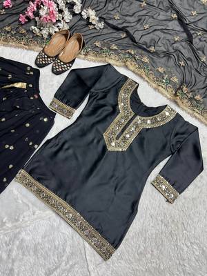 Heavy Malay Silk Sequence Work Black Lehenga Suit 5