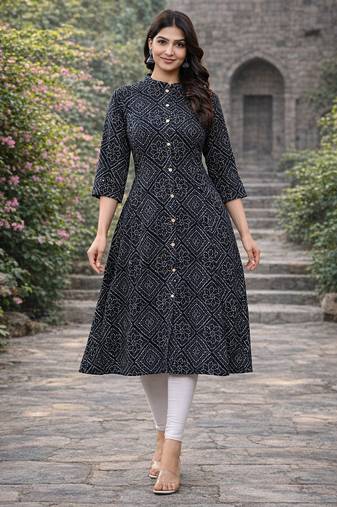 A-line rayon printed kurta for women and girs