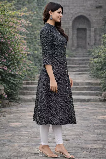 A-line rayon printed kurta for women and girs