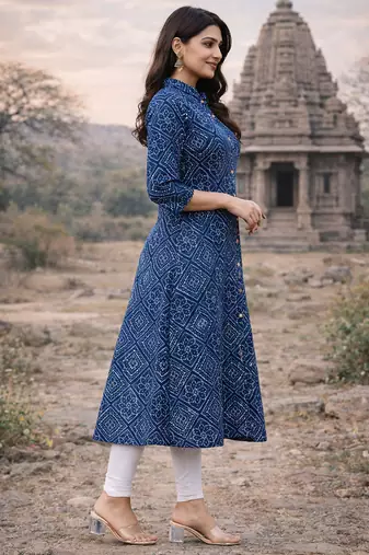 A-line rayon printed kurta for women and girs