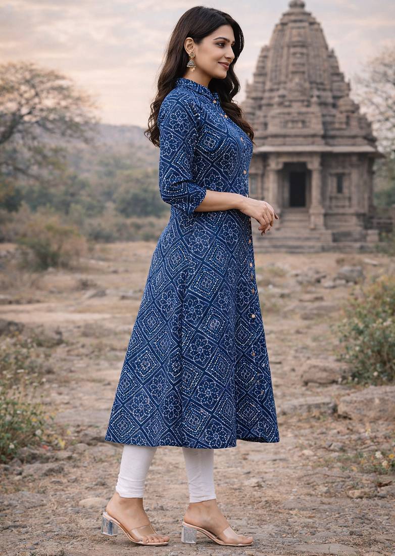 A-line rayon printed kurta for women and girs