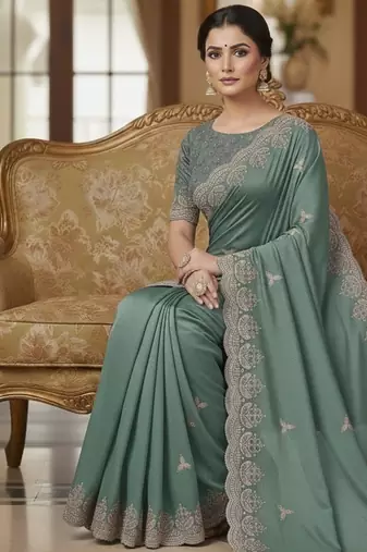 Beautiful Sequence Embroidered Georgette Women's Saree With Blouse Set 