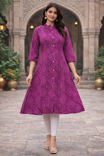 A-line rayon printed kurta for women and girs
