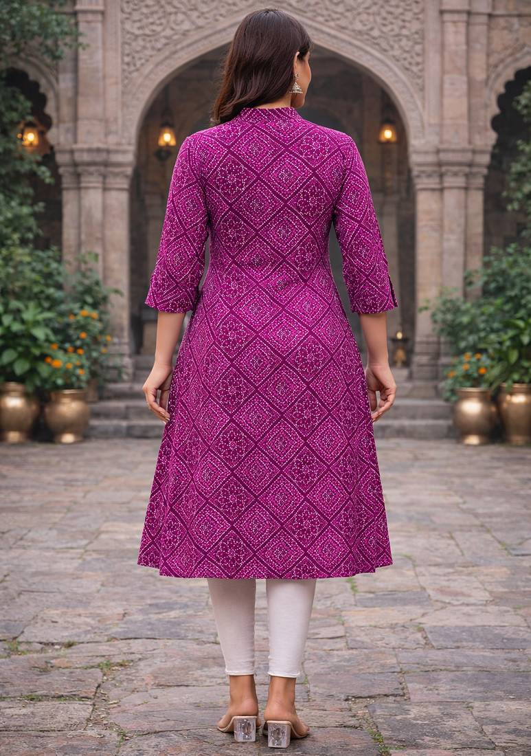 A-line rayon printed kurta for women and girs