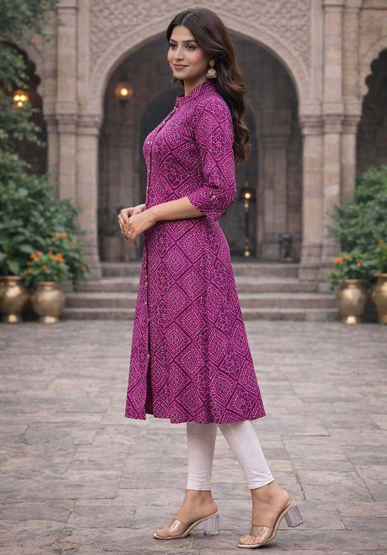 A-line rayon printed kurta for women and girs