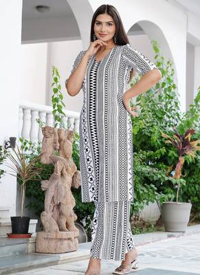 Straight rayon printed kurta with pant for women and girls 1