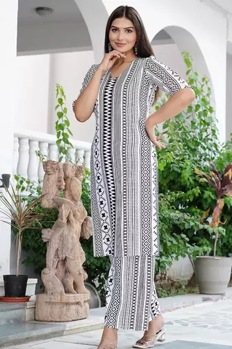 Straight rayon printed kurta with pant for women and girls