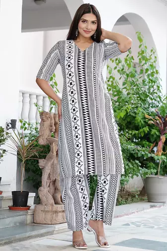 Straight rayon printed kurta with pant for women and girls