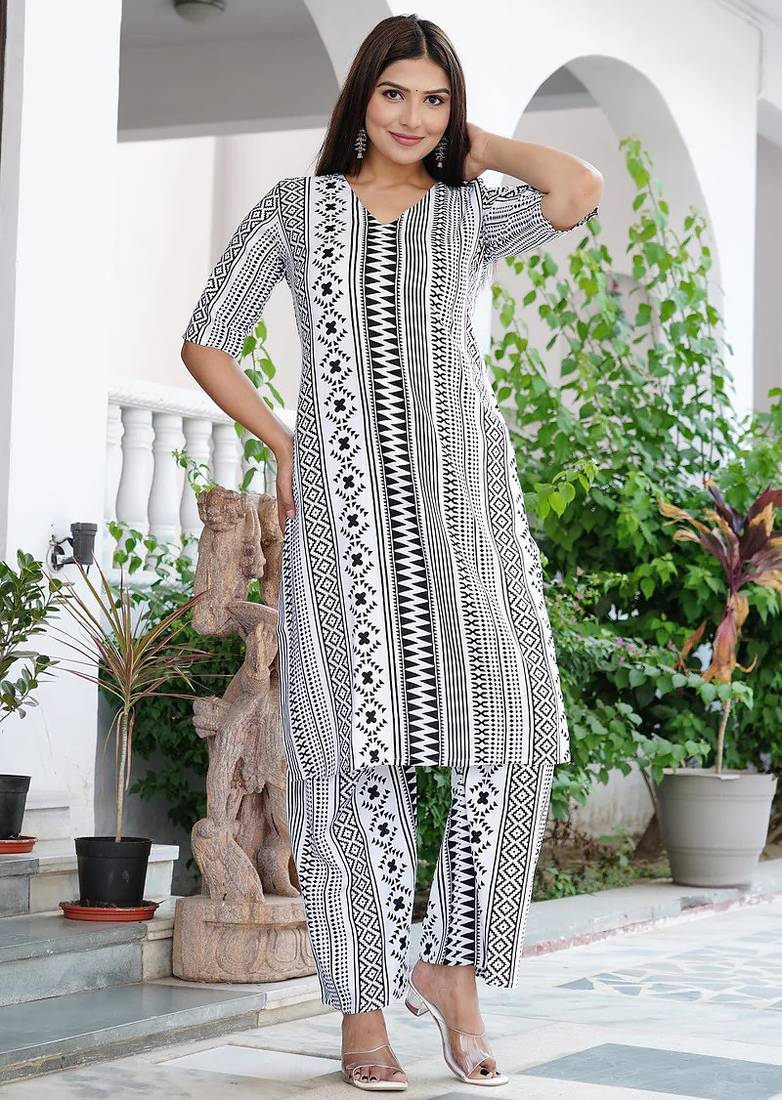 Straight rayon printed kurta with pant for women and girls