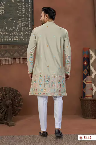 gray  classic sherwani set with daman flower booti computer amrodery work with less work, & fancy botton