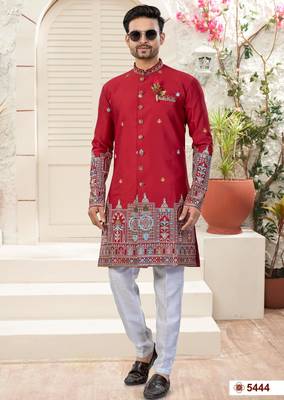 maroon  classic sherwani set with daman flower booti computer amrodery work with less work, & fancy botton 1