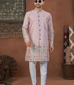 peach perple  classic sherwani set with daman flower booti computer amrodery work with less work, & fancy botton