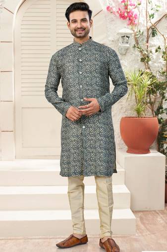 mix colourdigital printed jackard classic sherwani set with thred work & fancy batan