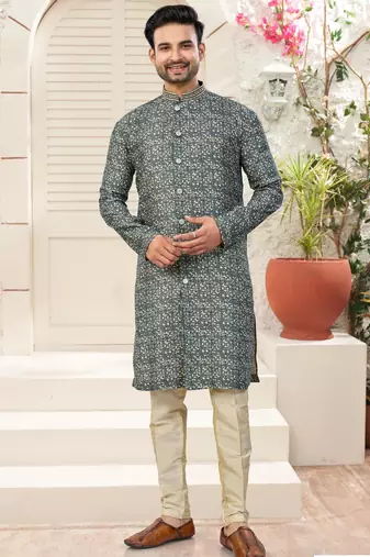 mix colourdigital printed jackard classic sherwani set with thred work & fancy batan