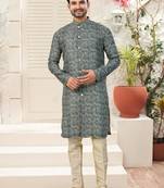 mix colourdigital printed jackard classic sherwani set with thred work & fancy batan