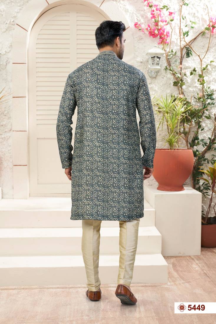 mix colourdigital printed jackard classic sherwani set with thred work & fancy batan