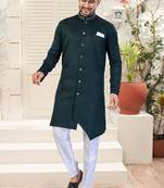 bottle greenhavy sherwani set with thred, star work & zari work with fancy botton