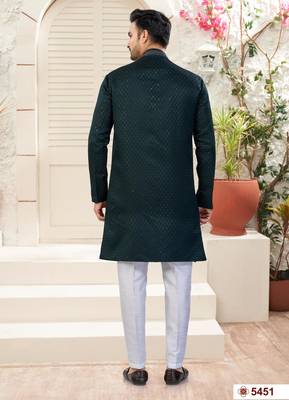 bottle greenhavy sherwani set with thred, star work & zari work with fancy botton 2