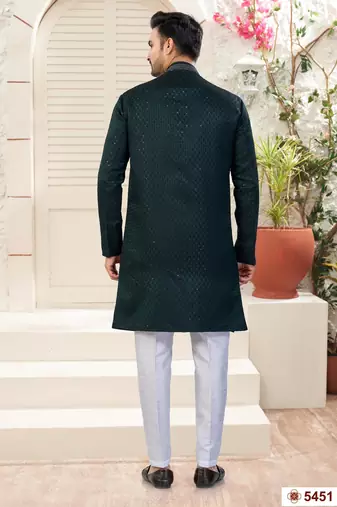 bottle greenhavy sherwani set with thred, star work & zari work with fancy botton