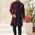 Maroon & blackhavy jacket style attached indowestern set with thred and stone work with fancy botton