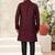 Maroon & blackhavy jacket style attached indowestern set with thred and stone work with fancy botton