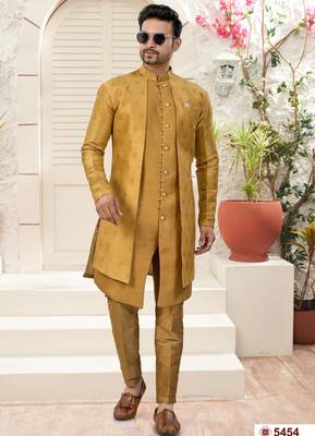 Goldhavy jacket style attached indowestern   set with thred work & fancy botton 1