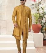 Goldhavy jacket style attached indowestern   set with thred work & fancy botton