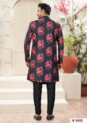 Blackdigital printed jacket style attached indowestern   set with thred work & fancy batan 2