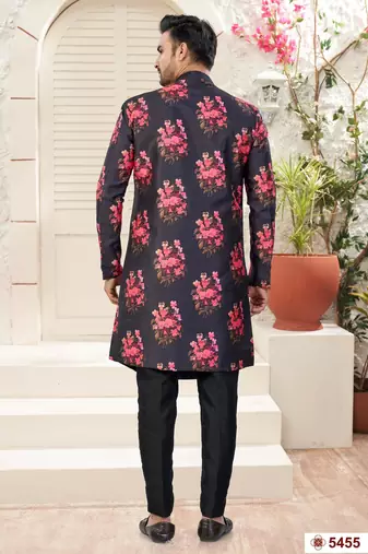 Blackdigital printed jacket style attached indowestern   set with thred work & fancy batan