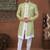 Pista green & off whitehavy jacket style attached indowestern   set with thred work & fancy botton