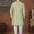 Pista green & off whitehavy jacket style attached indowestern   set with thred work & fancy botton